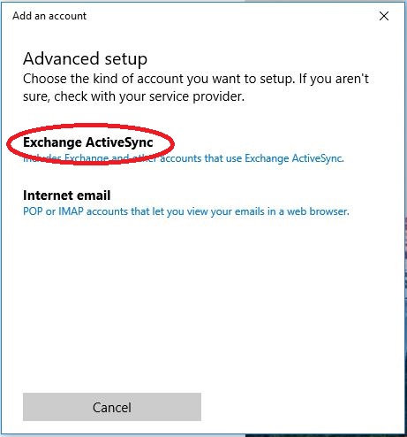 Add your e-mail account as Exchange ActiveSync