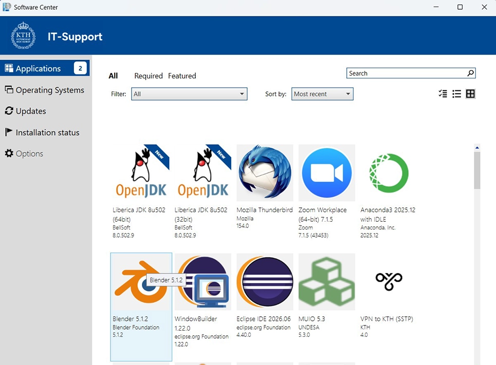 Software Center exempel fönster